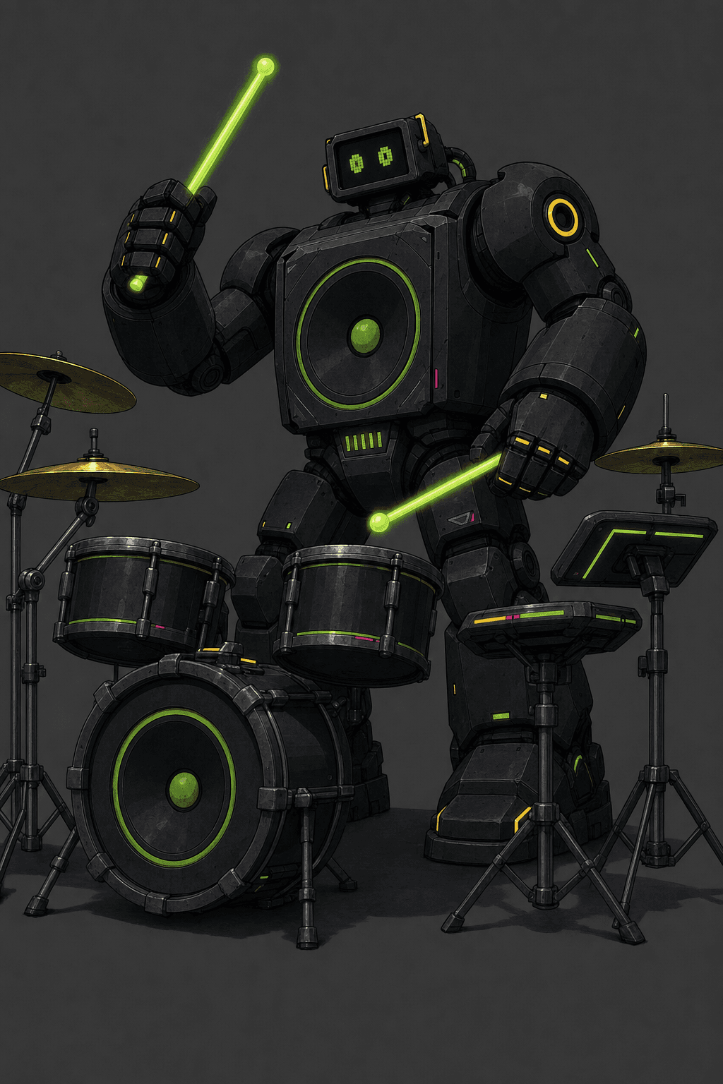 Crash playing drums with glowing drumsticks.