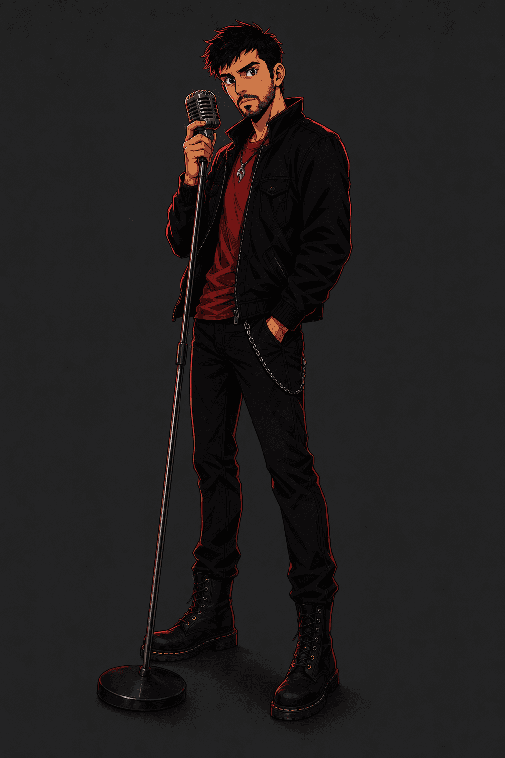 Kiko holding a vintage microphone.